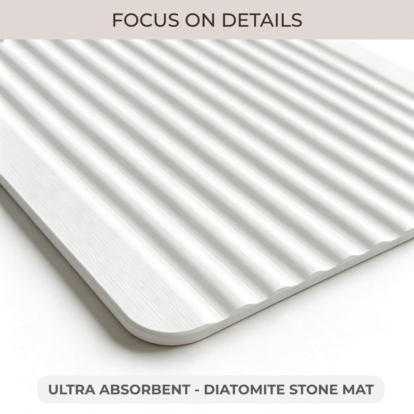 Maison Zozo Stone Bath Mat Diatomaceous Earth Shower Mat Non-Slip Ultra Absorbent Durable Stone Mats for Bathroom/Kitchen Fast-Drying Modern Design Easy to Clean (24''*16'' White)