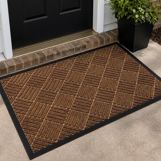MATZEN Diamond Entrance Mats Indoor Outdoor, Front Door Mat Entryway Entrance Waterproof Outdoor Doormat, Heavy Duty Non Slip Durable Weatherproof Porch Deck Terrace Office Entrance Mat, 4x2, Brown