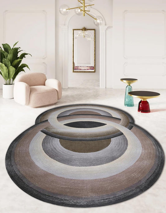Gray Brown Concentric Circle Abstract Shape Irregular Rug for Living Room Bedroom Guestroom Washable Low Pile Shag Carpet Unique Designer Home Office Dorm Kitchen Hallway Anti Slip Runner Mat 2x3