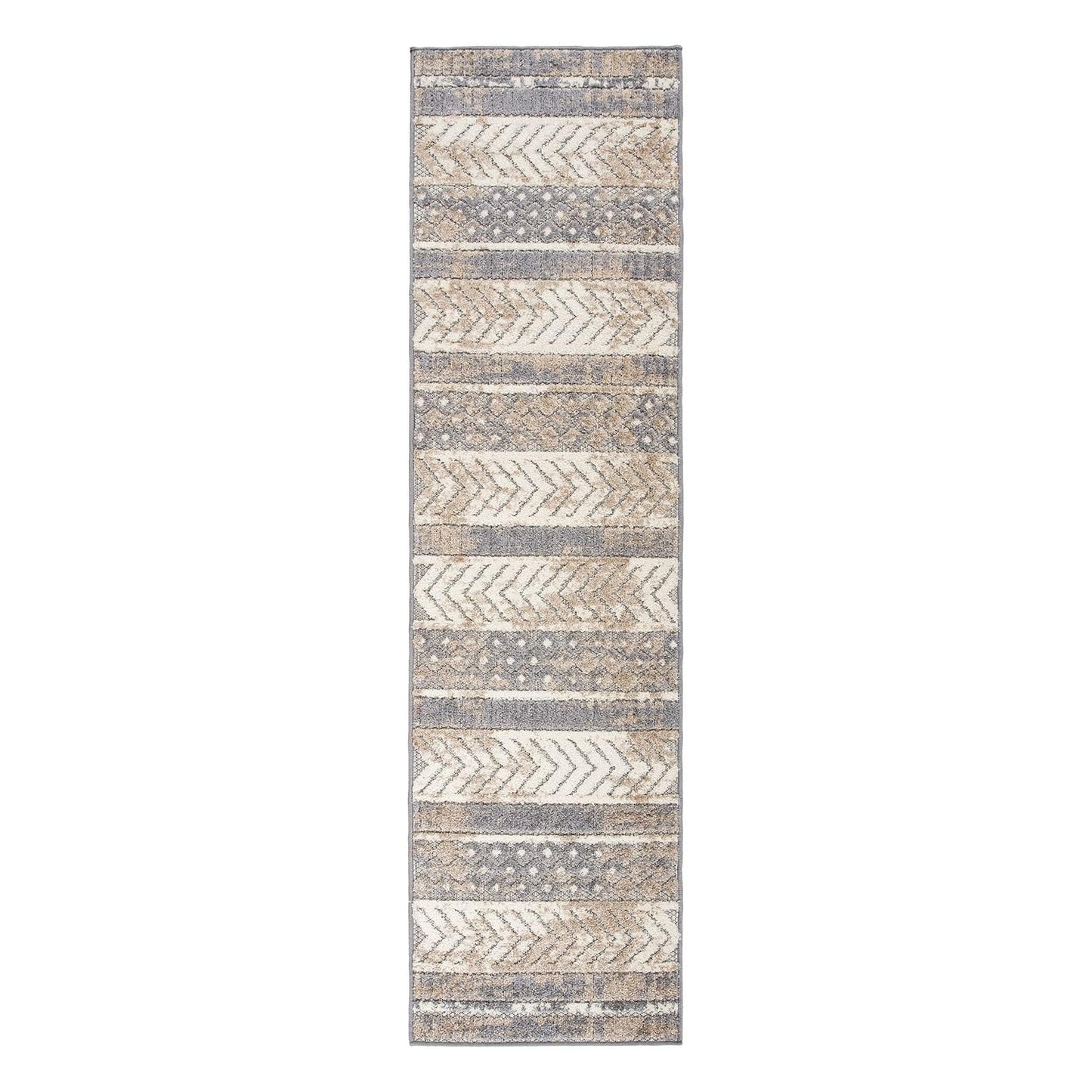 Rugshop Distressed Geometric Indoor/Outdoor Beige Runner Rug Modern Tribal Stripe, Durable Stain Resistant Low Profile Perfect for Patio, Backyard, Deck and Outdoor Lounge 2' x 7'