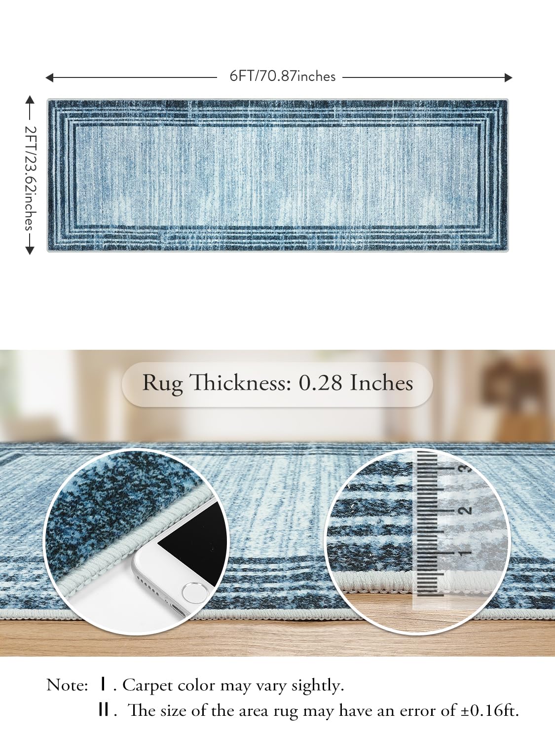 Lahome Modern Abstract Runner Rug, Washable Blue 2x6 Runners for Hallways Non Slip Bathroom Rug Runners, Low-Pile Soft Kitchen Runner Rubber Backed Carpet Runner for Bedroom Entryway