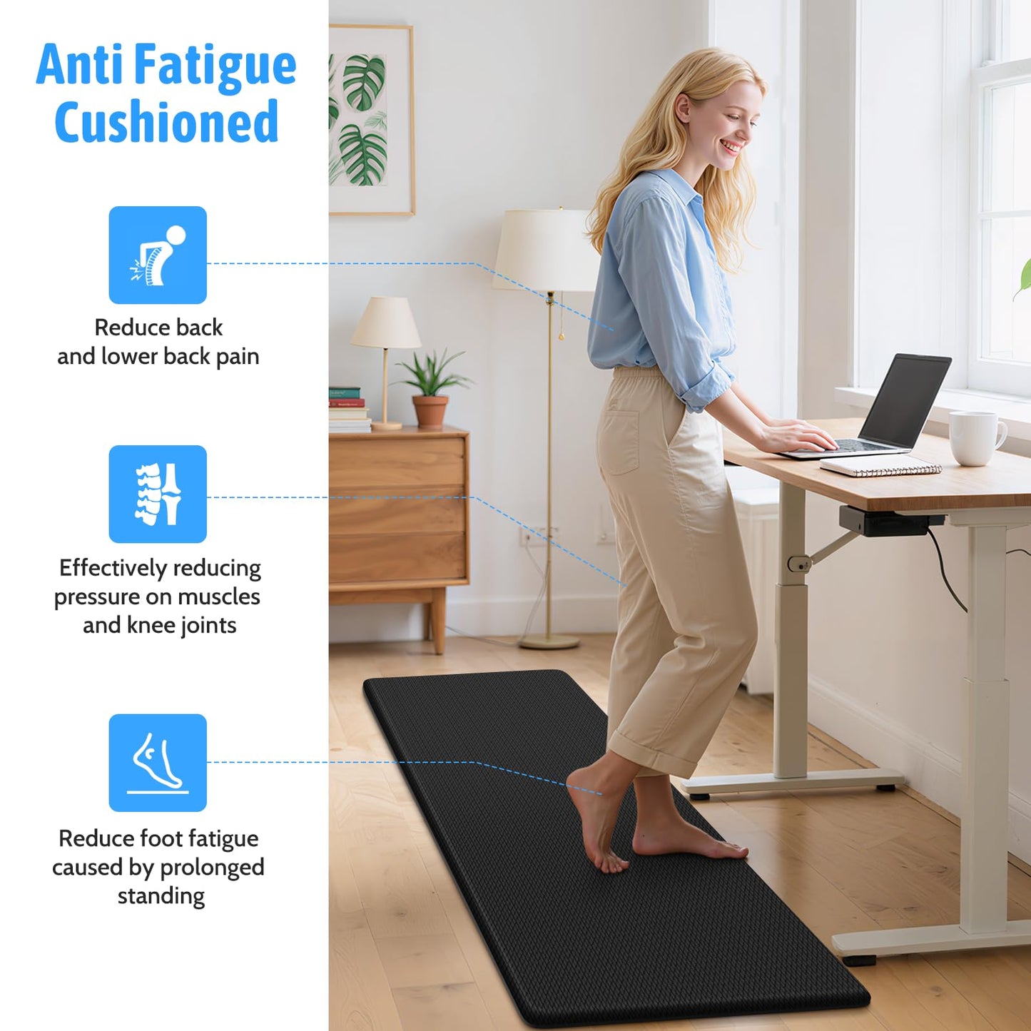 StepLively Kitchen Mat, 2 PCS Kitchen Rugs, Cushioned Kitchen Mats for Floor, Anti Fatigue Kitchen Rug Set, Non-Slip Standing Mat for Kitchen, Office, Sink, 17.3"x30"+17.3"x47", Black