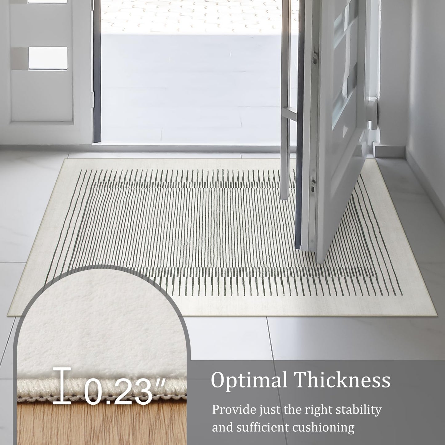 Morebes Modern White 2.5x8 Hallway Runner Rug, Berber Striped Kitchen Rugs Non Slip Washable Runner Rug, Soft Low Pile Indoor Floor Carpet for Bathroom Bedroom Laundry