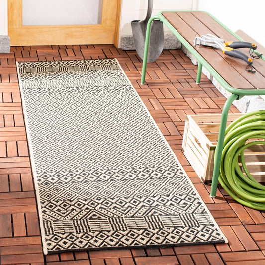 SAFAVIEH Washable Rug Outdoor Courtyard Collection - 2'3" x 6'7" Runner, Beige & Black, Non-Shedding & Easy Cleaning, Ideal for Patio, Entryway, Mudroom, Hallway, Kitchen (CY6235-25612)