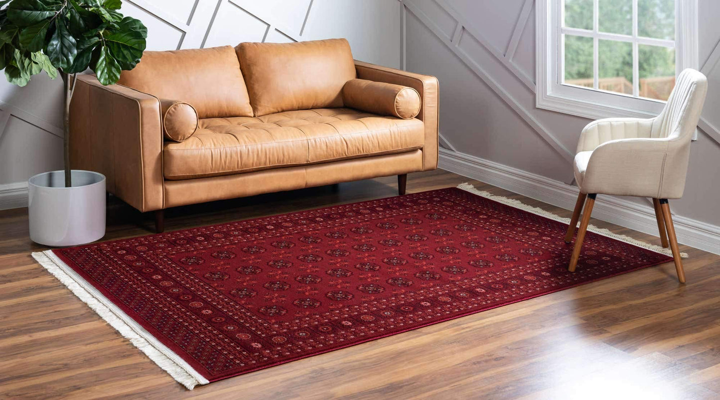 Unique Loom Tekke Collection Over-Dyed Saturated Traditional Torkaman Area Rug, 4 ft x 6 ft, Red/Burgundy