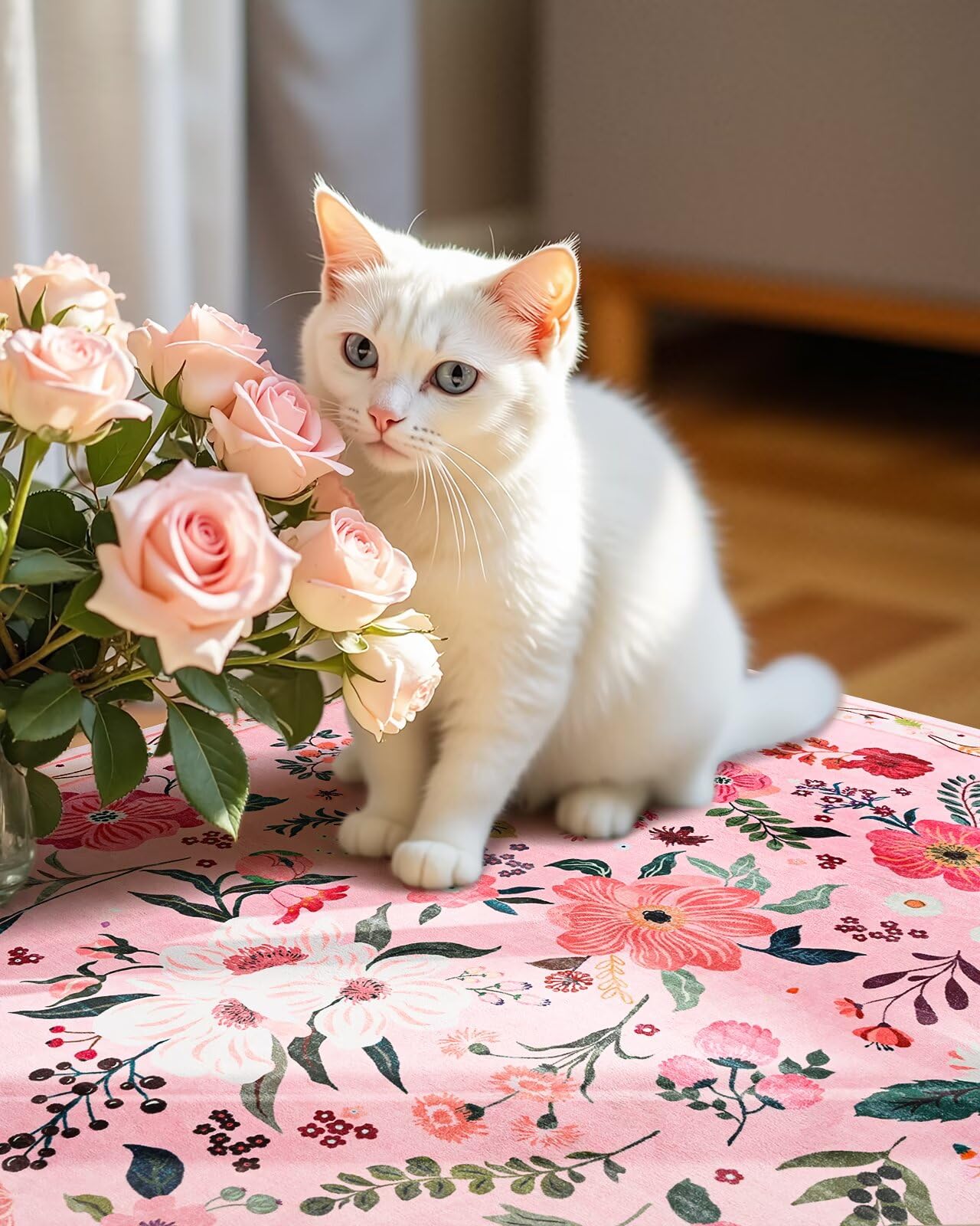 Macgace 5x7 Pink Floral Rug for Living Room, Machine Washable Area Rugs with Non Slip Backingfor Girls Bedroom, Cute Flowers Carpet Kitchen Dining Room Kids Playroom Decor