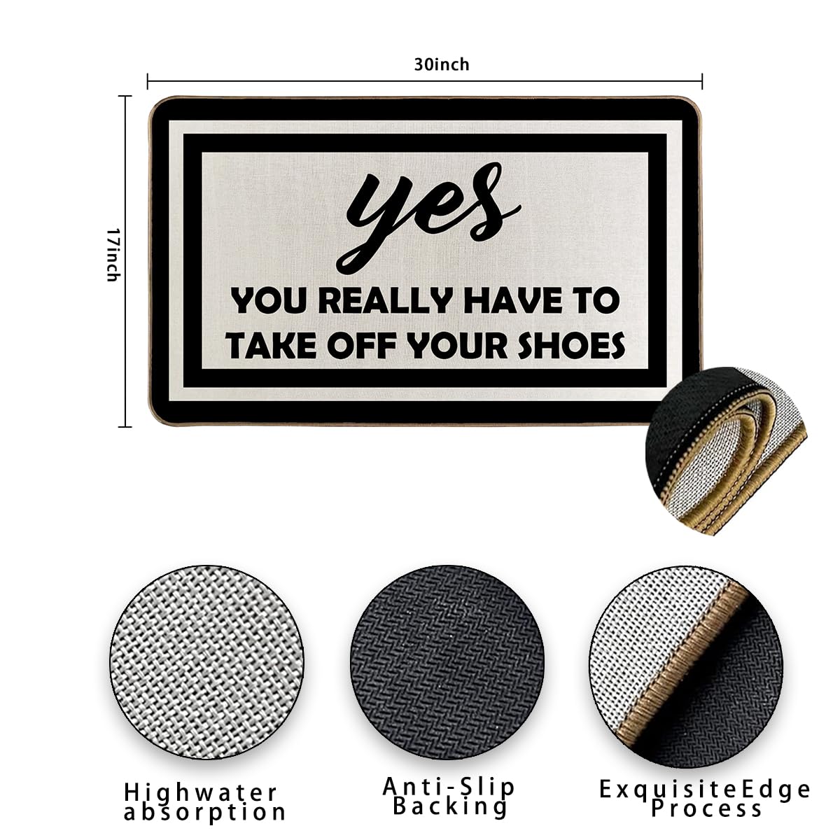 RYKEEN Yes You Really Have to Take Off Your Shoes Door Mat 17 x 30 Inch Funny Shoes Take Them Off Mats Easy to Clean, Waterpoof Doormats for Front Door Entance, Outside Indoor Door Mats (Gray)