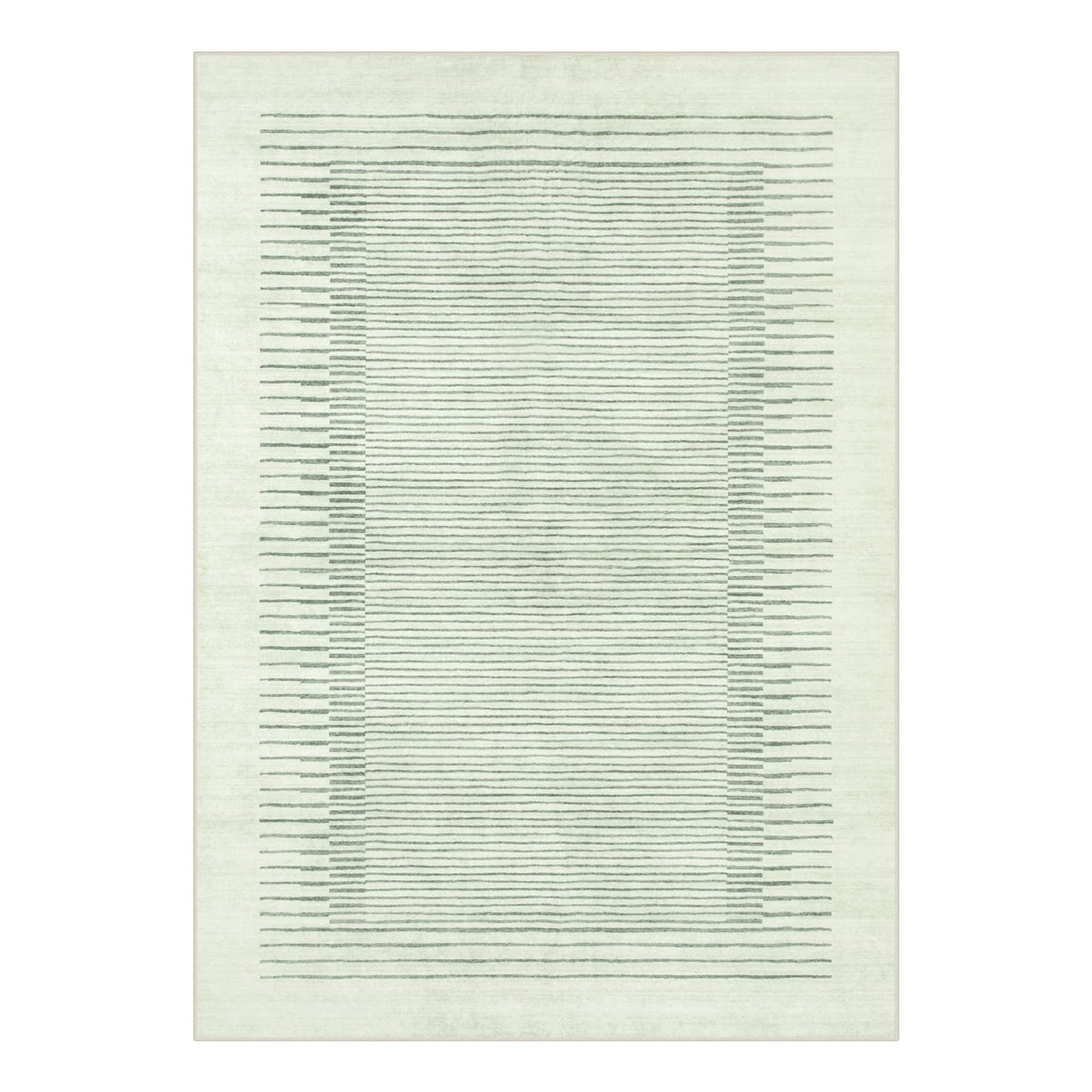 Morebes Sage Green Rug for Living Room, 5x7 Washable Area Rug for Bedroom Non Slip Modern Striped Boy Room Rug, Stain-Resistant Geometric Low Pile Soft Carpet for Nursery Dining Room