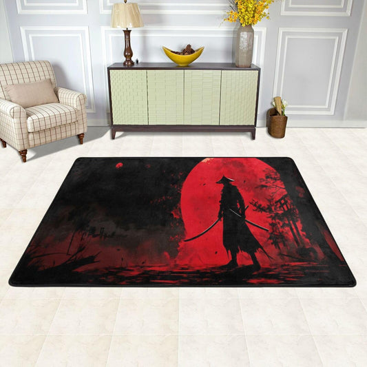 Japanese Samurai Decorative Area Rug - Washable Non-Slip Floor Mat, Large Flannel Carpet for Living Room, Office, Coffee Table Home Decor 72"X48"