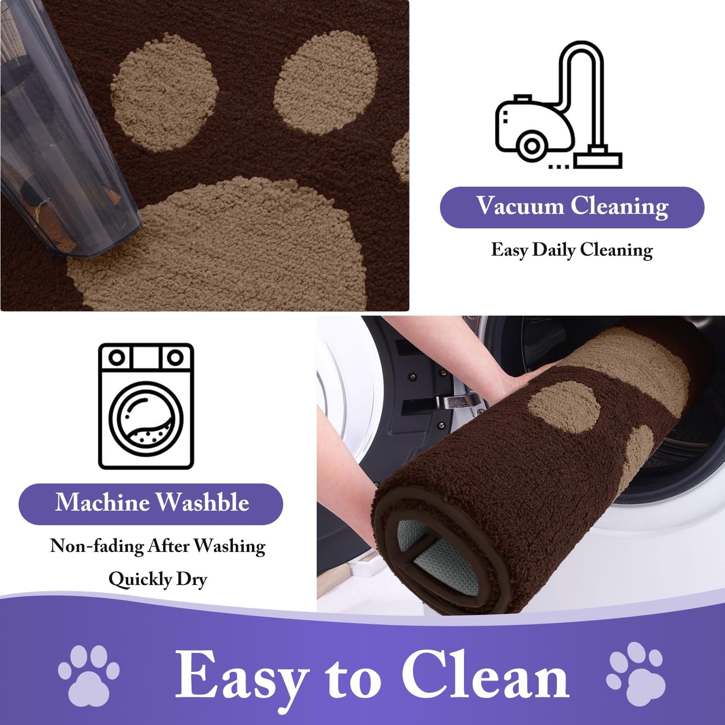 Buganda Dog Door Mat for Muddy Paws, Absorbent Dirt Trapper Non Slip Indoor Doormats, Washable Low-Profile Mat for Mud Dogs, Entryway Carpet for Inside Floor (30x20 Inches, Brown)