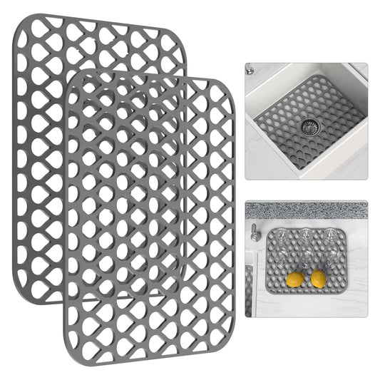 Silicone Sink Mat 2PCS TOOVEM Sink Protectors for Kitchen Sinks, Non-Slip Folding Grid for Bottom of Farmhouse Stainless Steel Porcelain Sink Pad