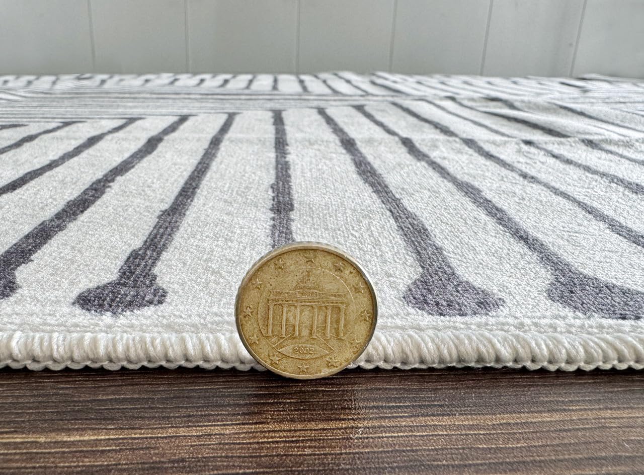 GLN Rugs Contemporary - Nysa - Machine Washable Area Rug, Modern Washable, Non Slip, Low Pile Area Rug, Living Room, Bedroom, Kitchen Rug - Easy Clean (9' x 12' Black Beige)