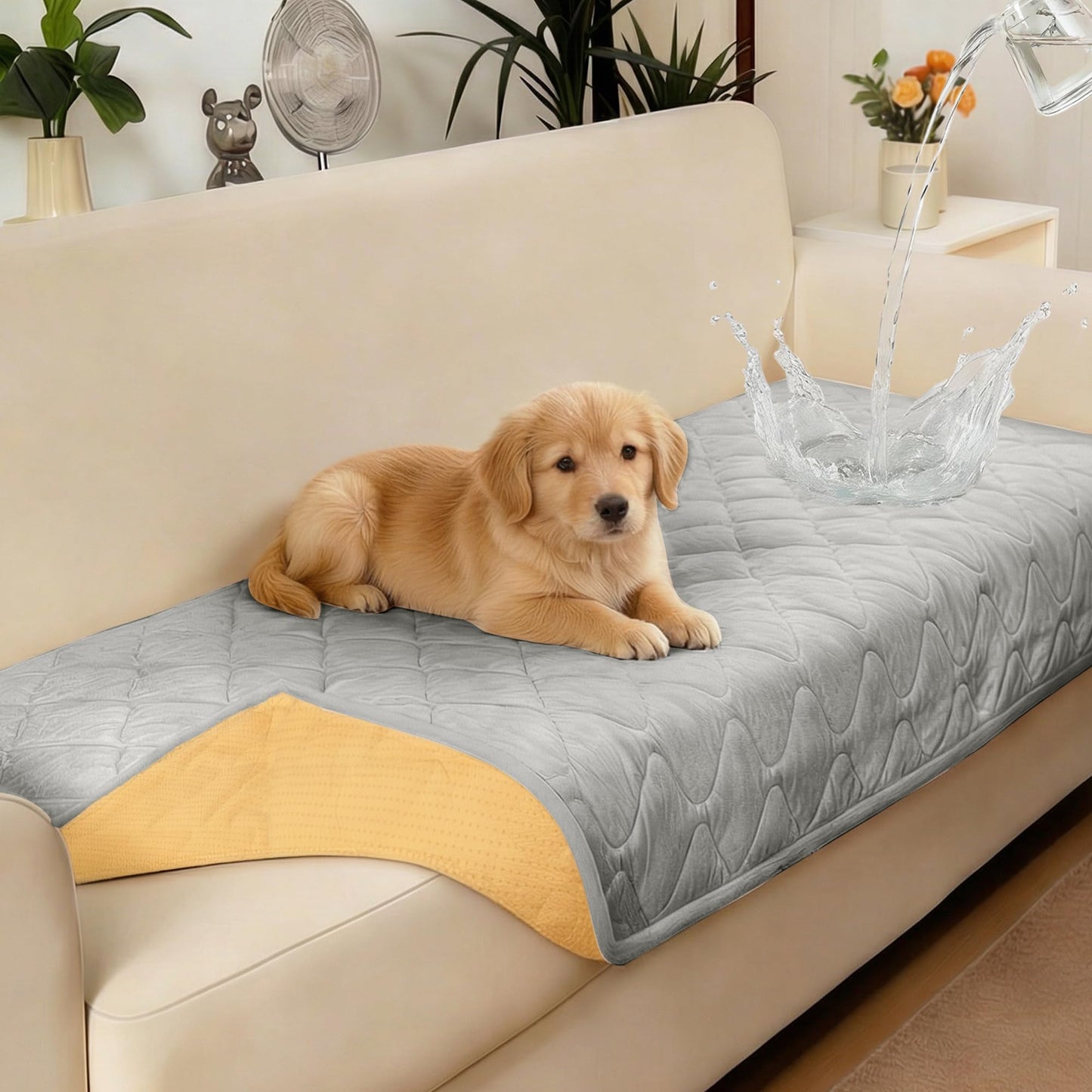 PuTian Waterproof Couch Cover for Dogs - Washable Sectional Sofa Cover with Non-Slip Straps, Pet Friendly Couch Protector & Dog Mat - 36''X63'' 90cmX160cm Light Gray