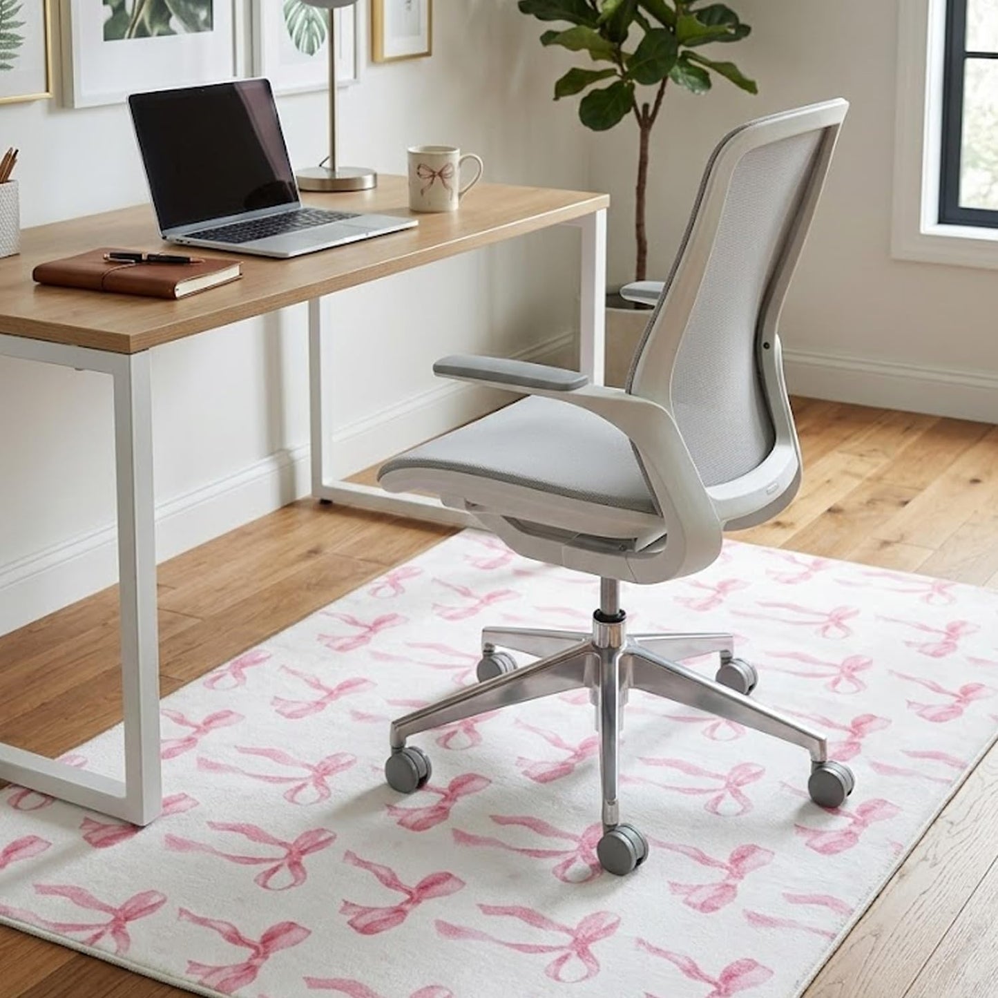 yueyaer Office Chair Mat for Hardwood/Tile Floor, 36"x48"Desk Chair Mat for Rolling, Non Slip Under TPR Backing Low-Pile Rug(Pink Cute Bow)