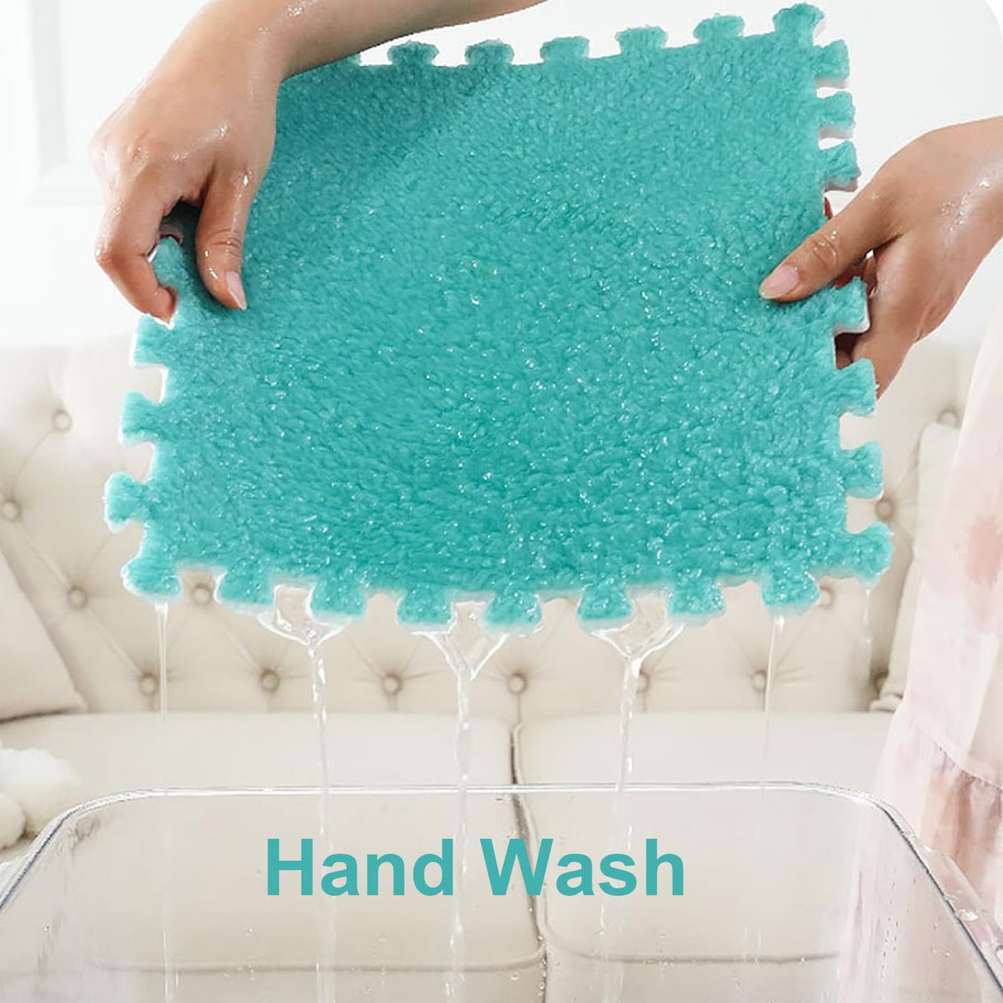 10pcs Plush Puzzle Foam Floor Mat,Soft Fluffy Interlocking Square Foam Tiles Area Rugs Carpet for Parlor Bedroom Decor