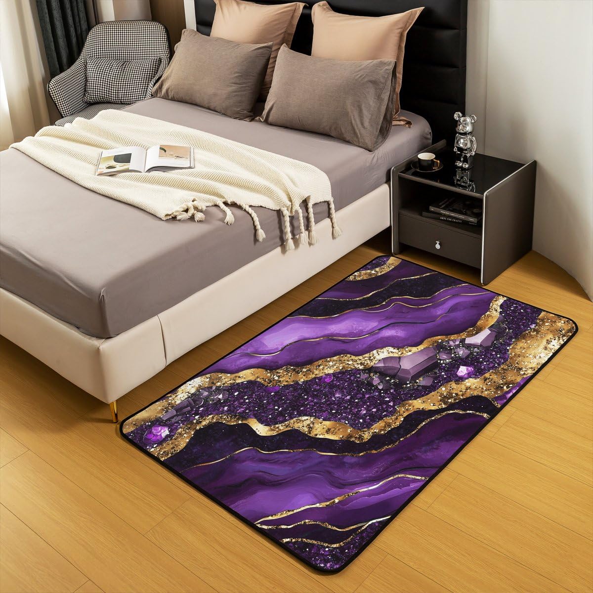 Erosebridal Marble Area Rug 5x7 Gold Purple Living Room Rug Non Slip Aesthetics Marbling Carpet for Bedroom Kitchen Watercolor Abstract Indoor Floor Mat Non Slip