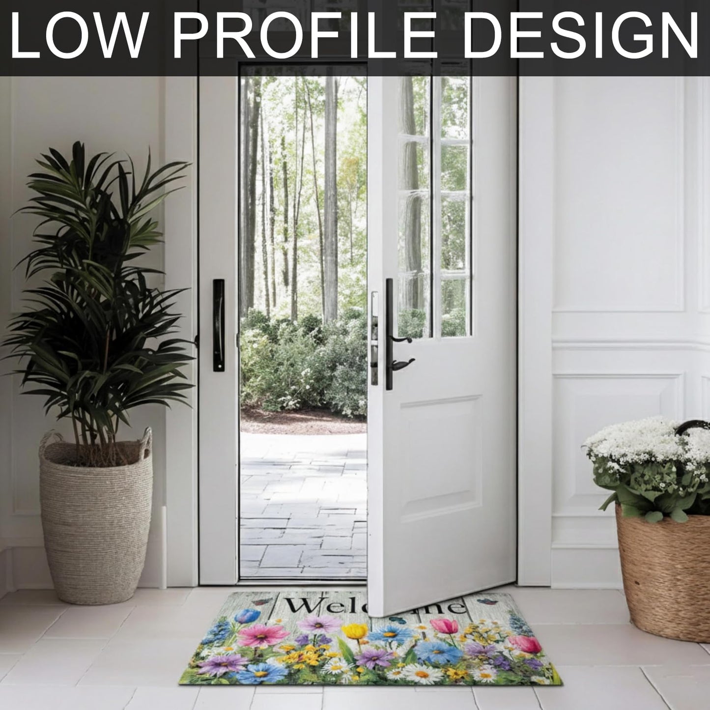 XADP Welcome Mat 17x29 Inch Spring Summer Outdoors Indoors Front Door Mat, Low Profile Doormat for Outside Inside Home Entrance, Non Slip Rubber Back Floor Rugs for Entryway, Flower