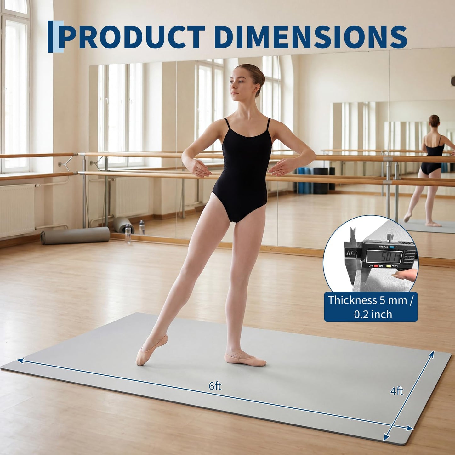 Garvee 6 x 4 ft Dance Floor,Portable Dance Floor Mat,PVC Non-Slip Exercise Flooring for Ballet Jazz & Pop for Home and Gym,Grey