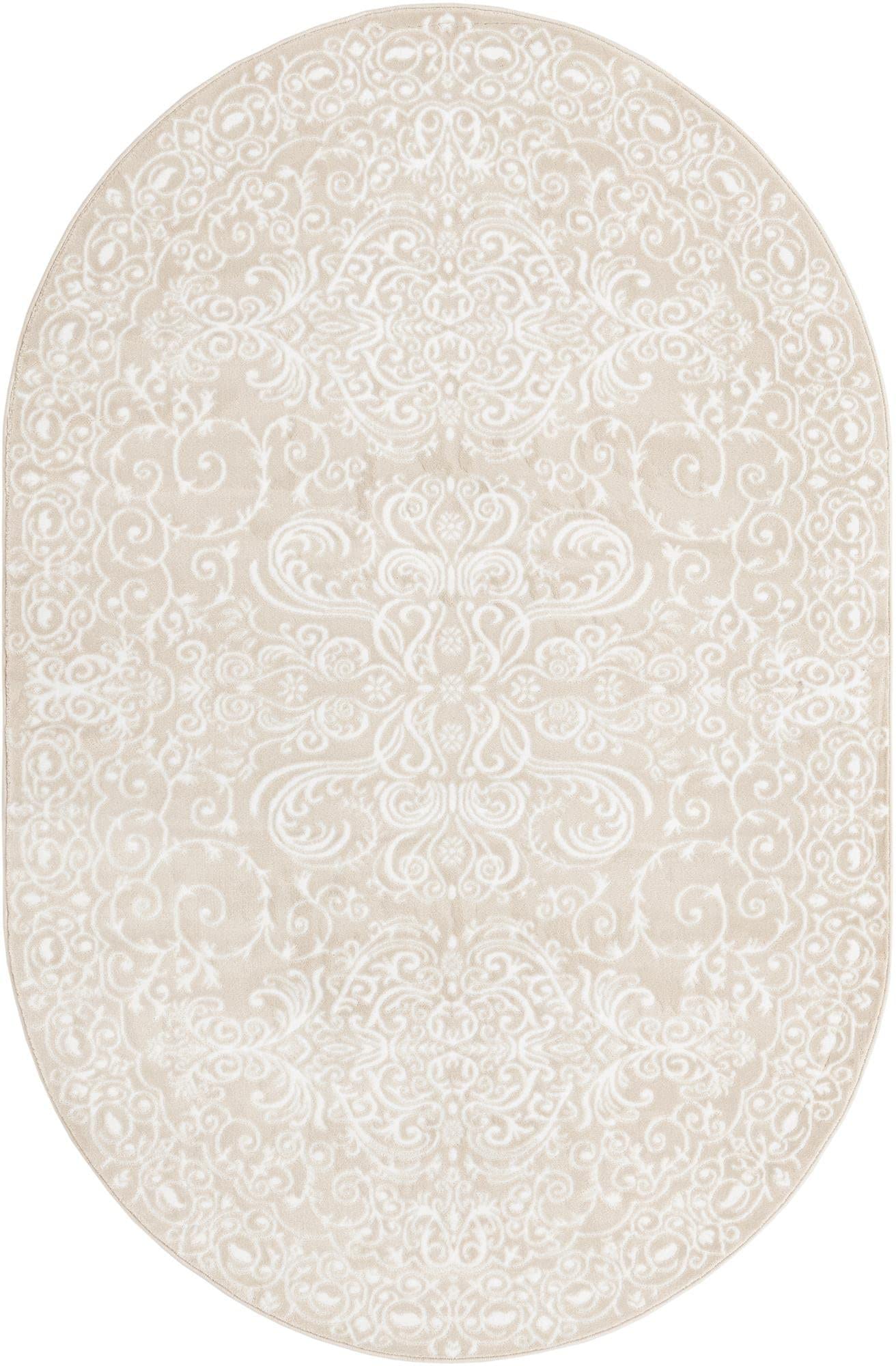 Unique Loom Rushmore Collection Area Rug - Johnson (5' 3" x 8' Oval, Snow White/ Beige)