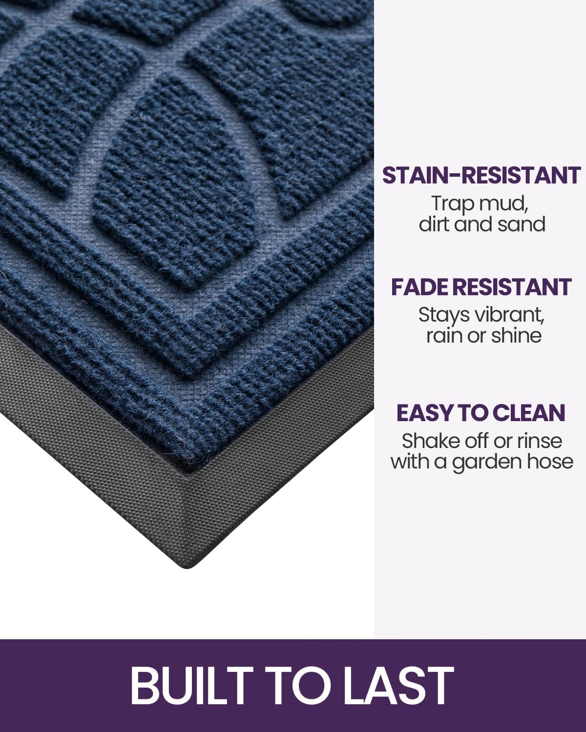 DEXI Front Door Mat Outside Entrance 24x47, Heavy Duty Non Slip Low Profile Doormat for Entryway, Trap Dirt and Moisture Welcome Mats, Easy Clean, Patio, Garage, Blue