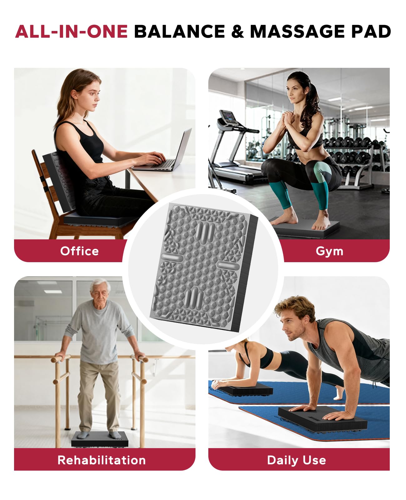 HAPBEAR Exercise Balance Pad - 15"x12" Non-Slip Textured Foam Pad with 2-in-1 Stability, 2.2" Thick TPE & EVA with Soft Cushioning for Adults, Physical Therapy Core Training - Black