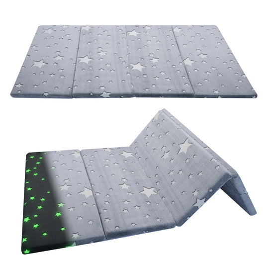 MeMoreCool Foldable Kids Floor Mattress, Play Mat Muscle Mat Large 6x4 FT, Thicken Foam Tatami Futon Mattress for Children Play Area, Sleeping Crawling Pad for Playroom, Grey Star