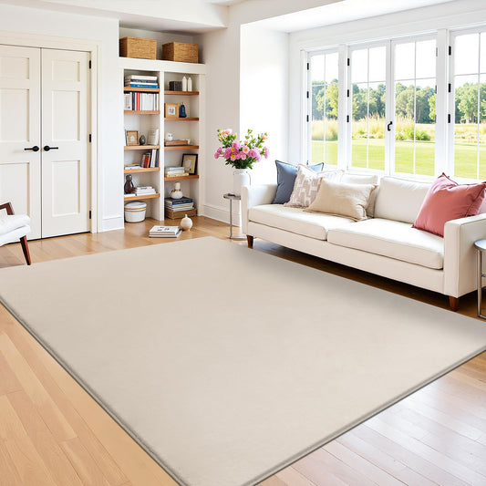 SHACOS Ultra Soft Faux Rabbit Fur Area Rug 5'x7', Non Slip Washable Padded Living Room Rugs, Fluffy Cozy Indoor Modern Carpet for Bedroom Dining Room Kids Room Dorm Home Decor, Beige