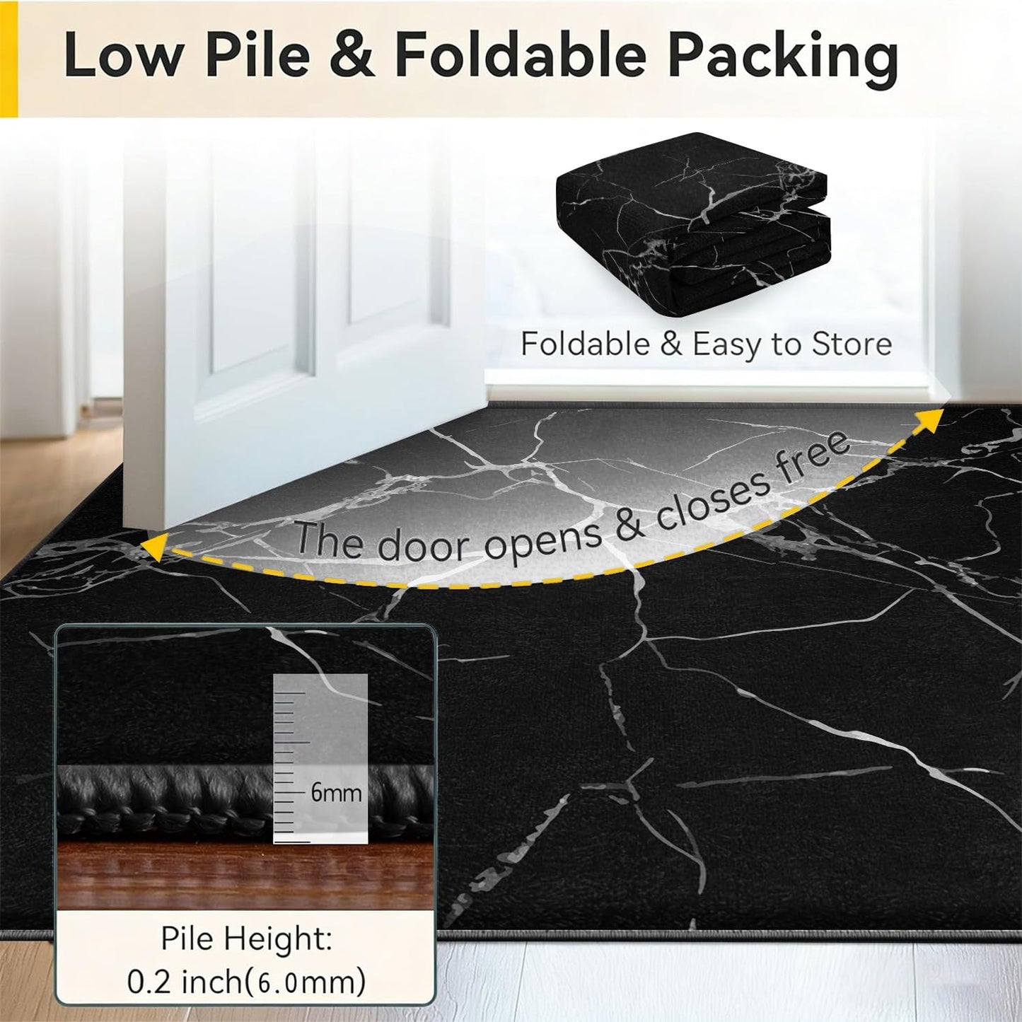 RSJLFHE 2x3ft Area Rug for Living Room, Modern Minimalist Black White Marble Washable Rug, Non Slip Low Pile Stain Resistant Soft Indoor Carpet for Bedroom Dining Room Office Home Decor