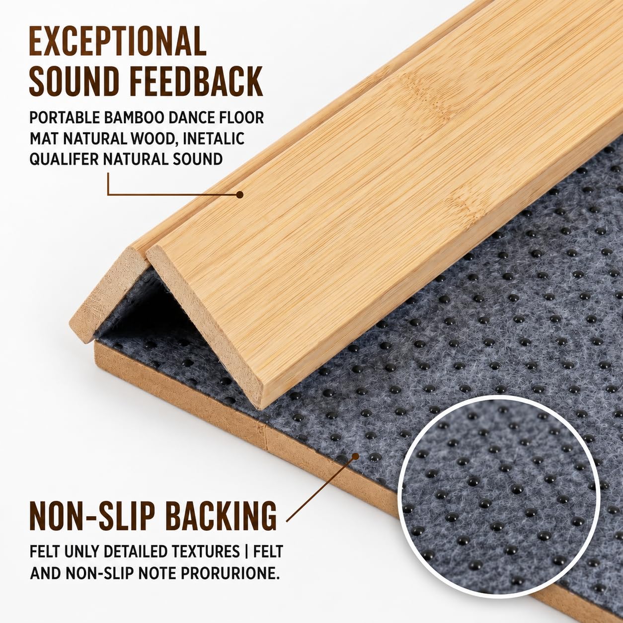 Foldable Tap Dance Floor - Premium Bamboo Portable Tap Board with Non-Slip Backing & Heavy Duty Carrying Bag, Large Dancing Mat for Home Studio, Street, Outdoor Practice (wood tone)