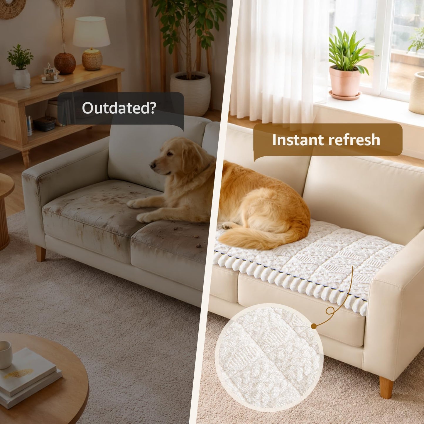 LOOBANI Couch Cover for Dogs Washable: Non Slip Fuzzy Plush Pet Couch Covers for 2 Seat Sofa, Hair Resistant Sofa Protector Pet Friendly, Home Decor Couch Slipcover, 27.6" x 59", White
