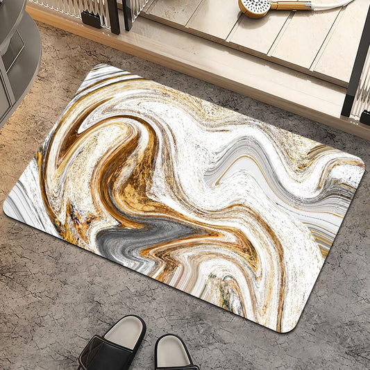 ZHUZHISHAN Bath Mat Rug,White Grey Gold Marble Non Slip Quick Dry Super Absorbent Thin Bathroom Rugs Fit Under Door-Easy to Clean Bathroom Floor Mats-Shower Rug for Shower Sink Bathtub(16" x 24"in)