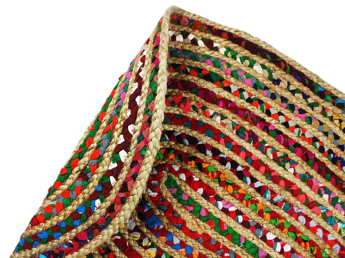 Cotton Craft - Hand Woven Reversible Jute & Cotton Multi Chindi Braid Rug - 4 x 6 Feet Oval - This Rug is Made from Multi Color re-cycled Yarns, Actual Product May Vary in Color from The Image Shown