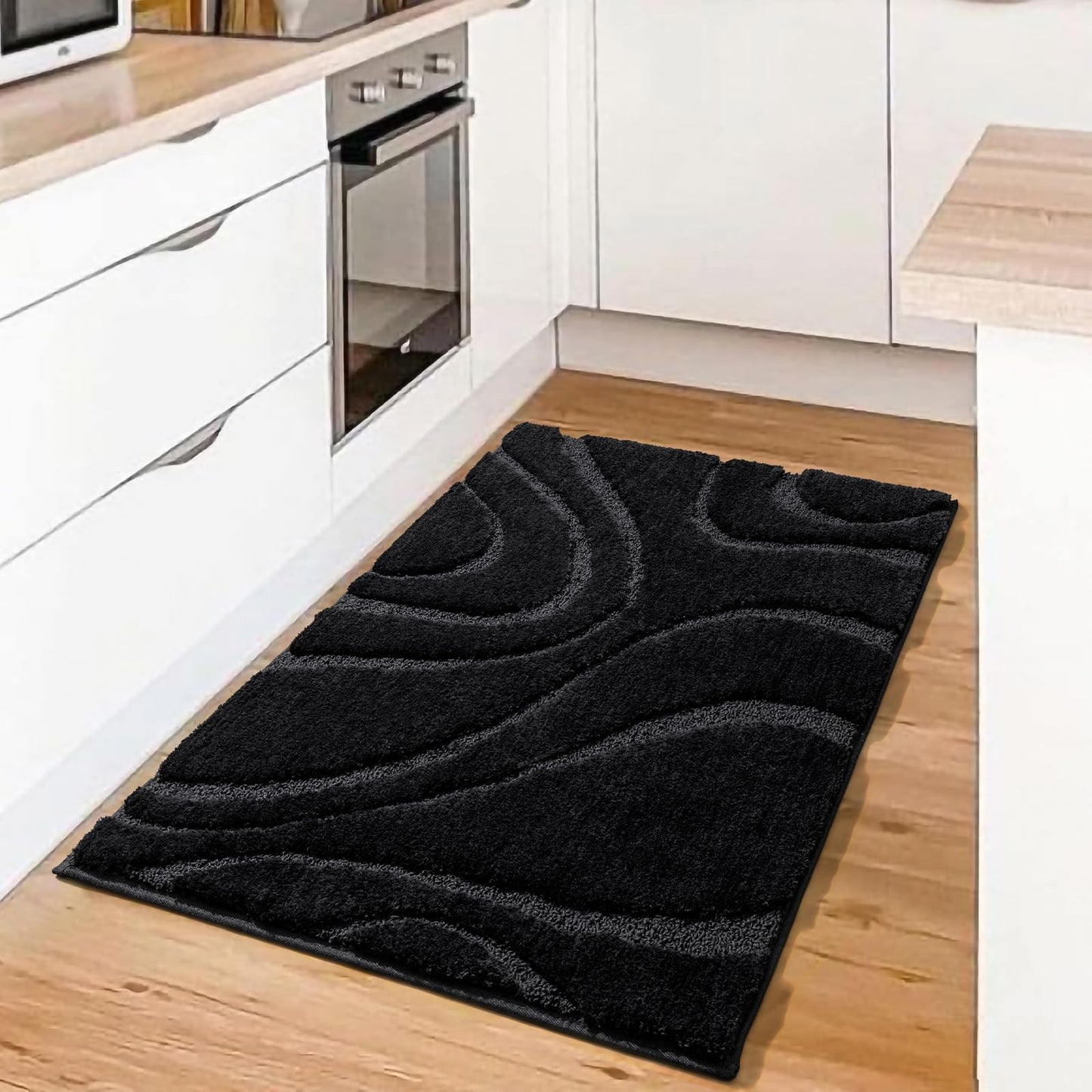 DEXDE Bathroom Rugs Mat 20x32, Soft Plush Shaggy Microfiber Bath Rug Non Slip Bath Mats for Bathroom Floor, Machine Washable Absorbent Carpet for Shower Tub, Black