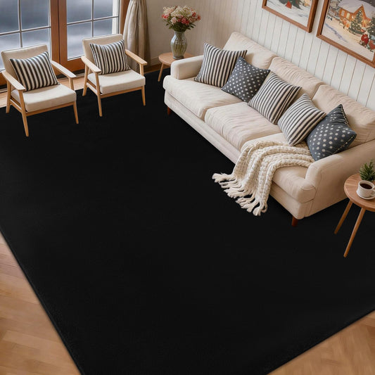 qulint 5x8 Area Rug for Living Room, Black Washable Rugs for Bedroom with Thickened Memory-Foam, Minimalist Modern Carpet Non Slip Rug for Student Kid Room Dorm Classroom Home Decor