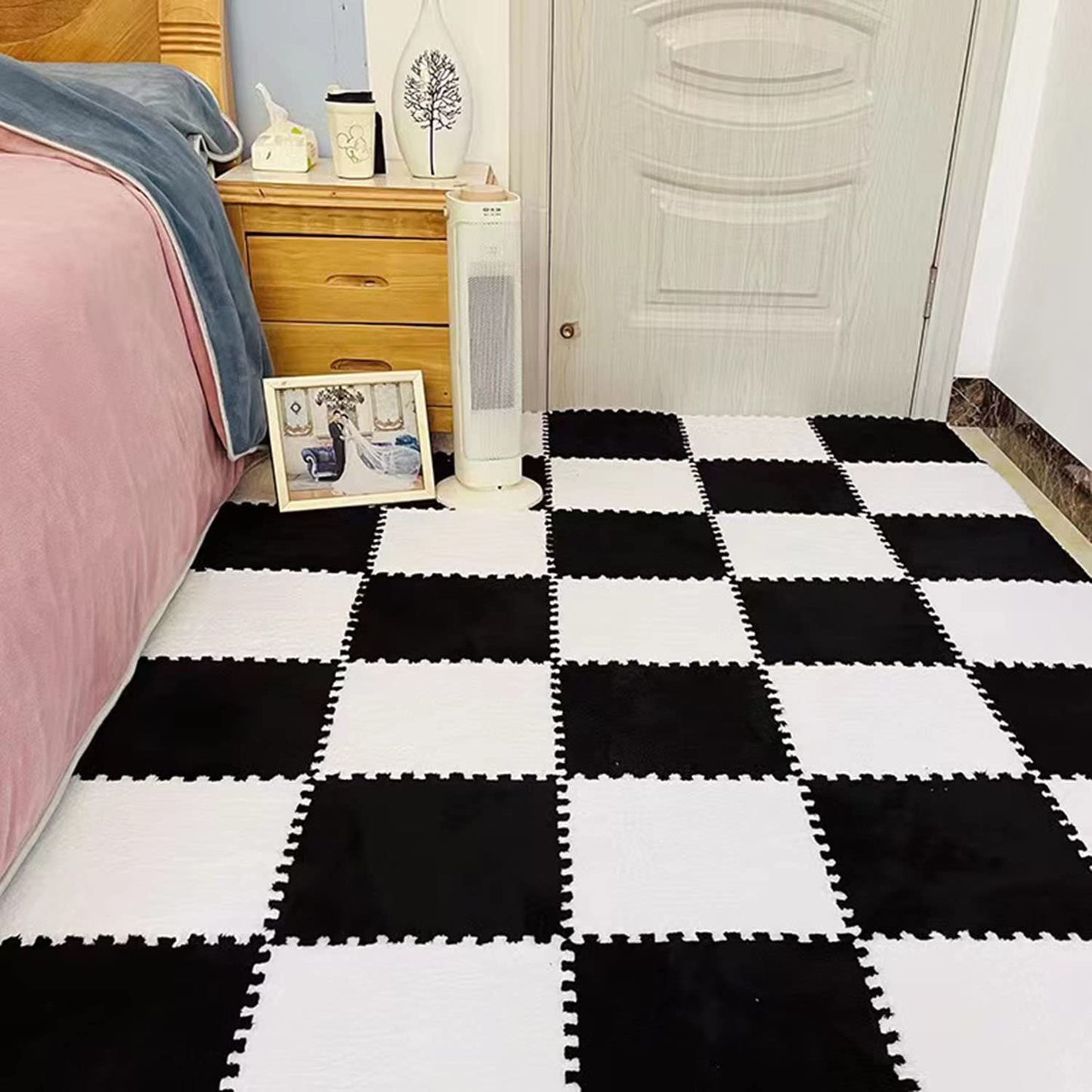12 Pcs Carpet Foam Floor Tiles Kids Play Mat Plush Interlocking Carpet Tiles Anti-Slip Soft Protect Baby Foam Mats Replaceable Washable Puzzle Floor Mats for Playroom, Bedroom, Home Decor, 49" x 37"