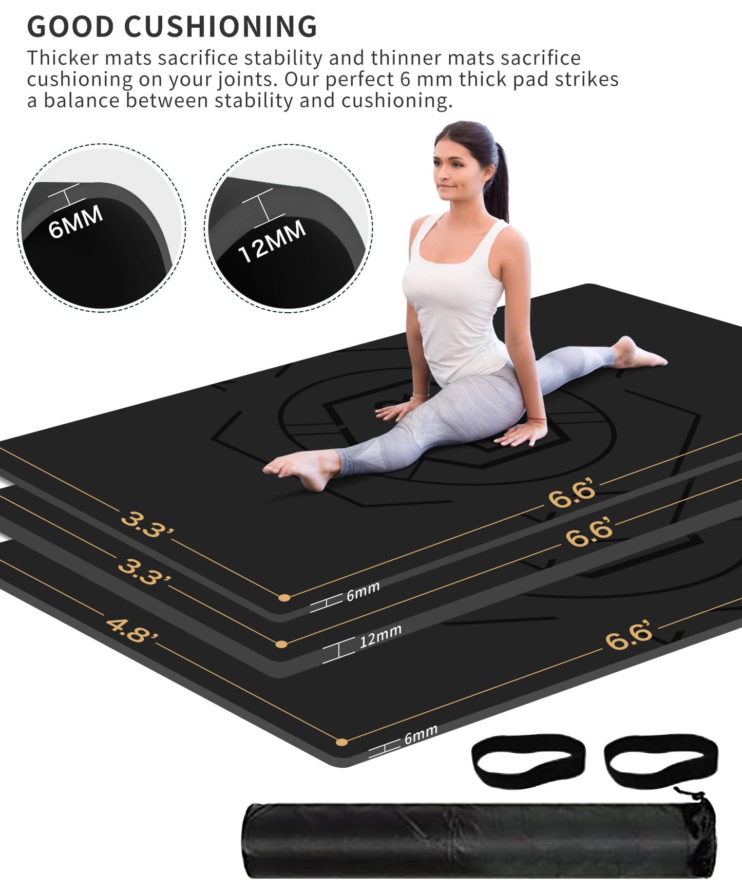 nuveti Large Exercise Mat (6'x 3'), Extra Wide Workout Mat for Men and Women, Yoga Mat Thick 1/4 Exercise Mats Non-Slip, Non-Toxic, Stretching, Meditation)