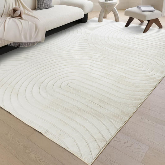 phonzenuo Washable Area Rugs 5x7 Rugs for Living Room Light Beige Faux Rabbit Fur Rug for Bedroom Faux Sheepskin Rug Teen Room Home Décor(Light Beige, 5x7)…