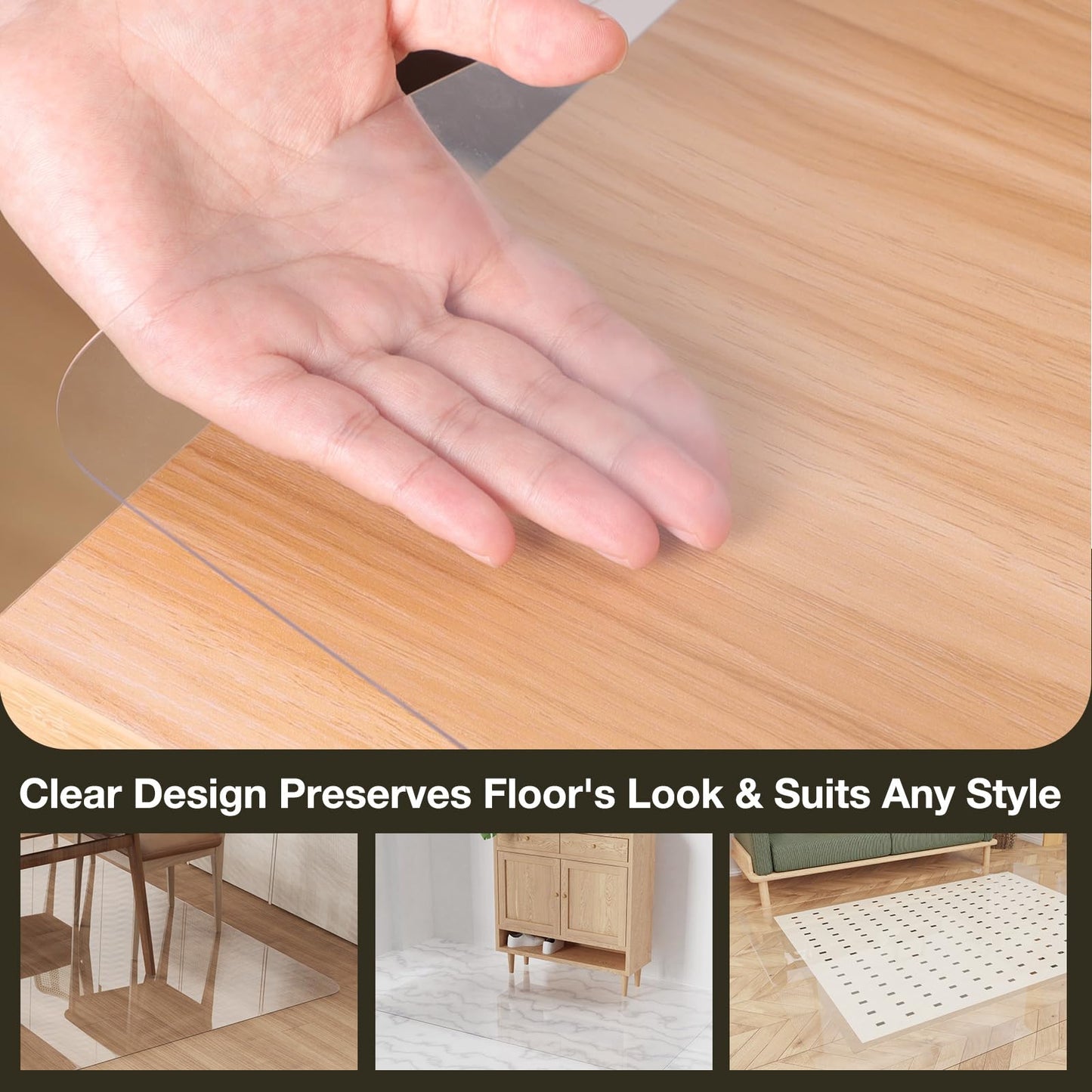 ZPAI Crystal Clear Floor Mat 3×5ft, Upgraded Easy Flat Waterproof Vinyl Rug Cover, Large Stain-Resistant Plastic Area Rug Floor Protector for Kitchen, Dining Room, High-Traffic Areas