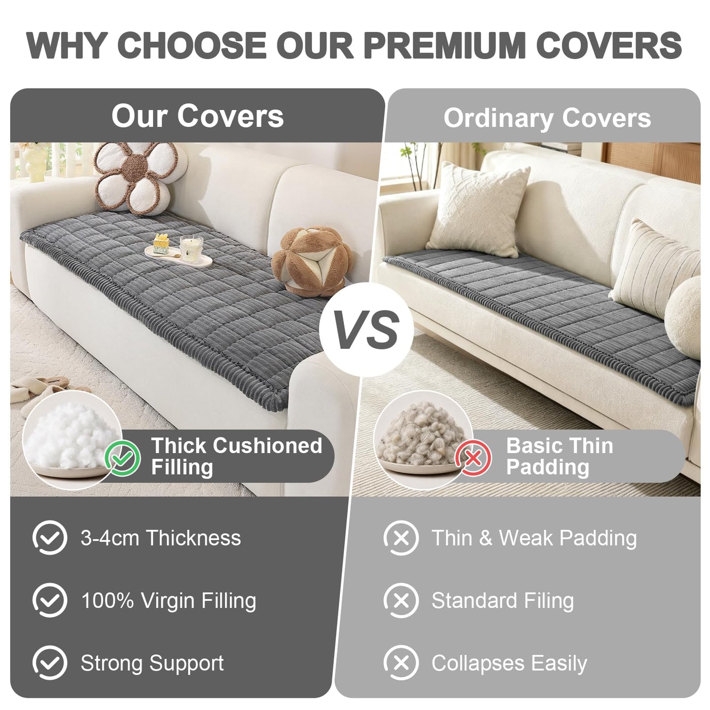 OstepDecor Couch Cover for Dogs, Washable Non Slip Sofa Cover for Pets, Soft Couch Covers for Sofa, Loveseat and Sectional, Furniture Protector Against Pet Hair & Scratches (27.6" x 27.6", Dark Grey)