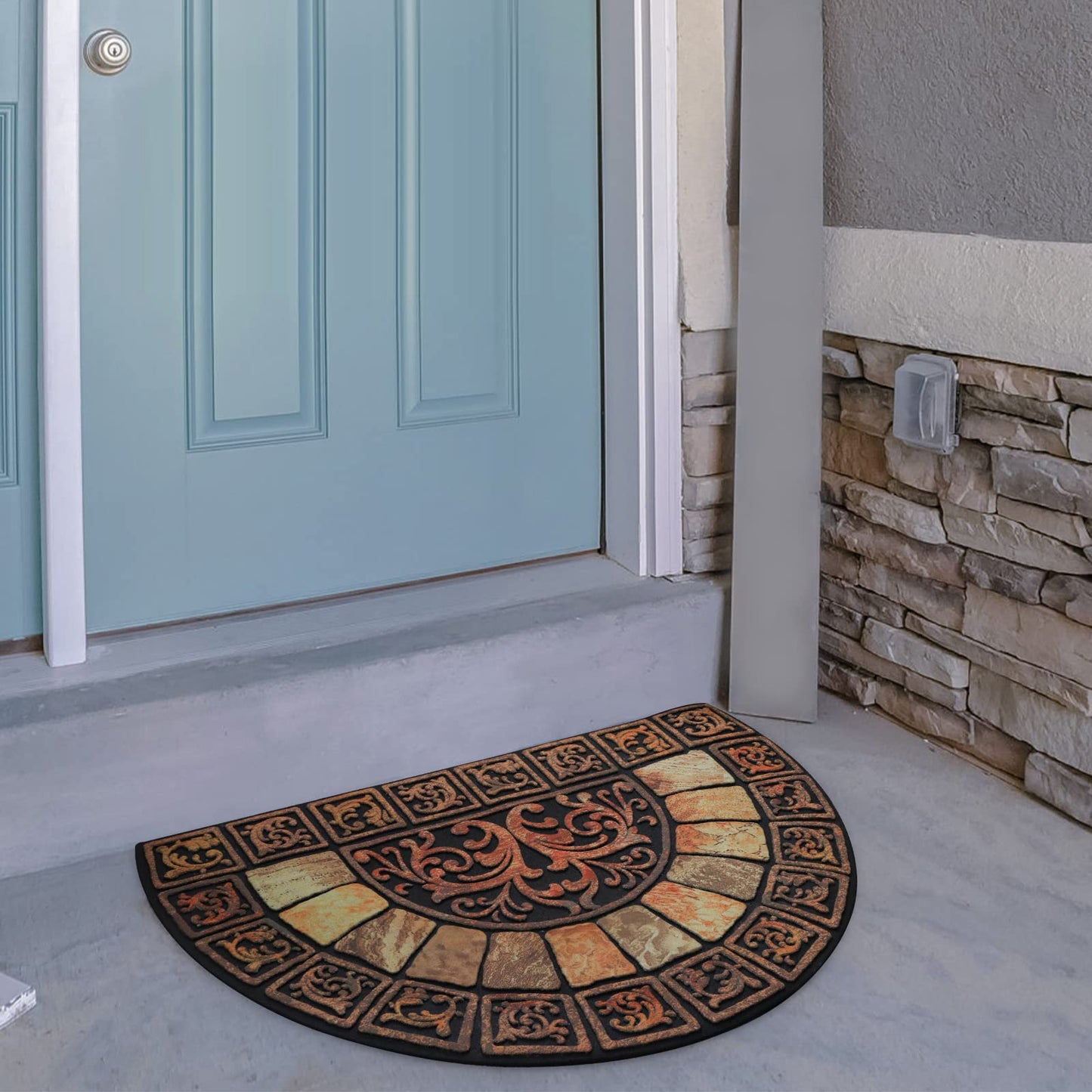 Cedilis Half Round Door Mat, 24 x 36 Inch Front Door Mat, Semi Circle Non-Slip Outdoor Door Mats, Half Circle Rug for Outside Entry, Heavy Duty Rubber Doormat, Low-Profile Welcome Entrance Way Rug