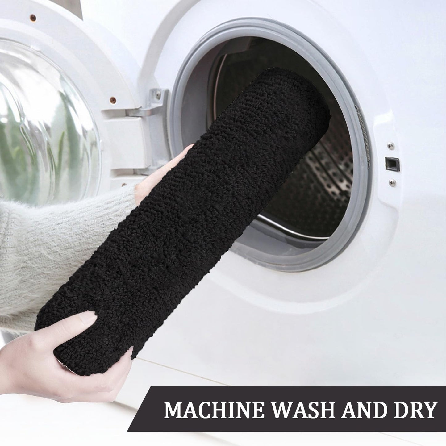 PROOVEELLY Black Bathroom Rugs 59.8"x29.9", Extra Soft Absorbent Thick Shaggy Bath Rugs, Non Slip Quick Dry Bath Mat, Machine Washable Bath Rugs for Bathroom, Microfiber Rugs for Shower Bathtubs