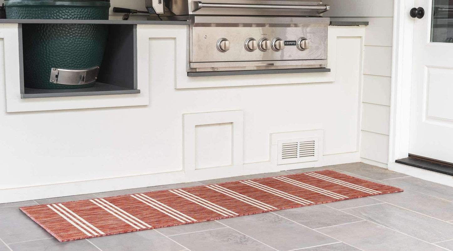 Unique Loom Outdoor Collection Area Rug - Anguilla (2' x 8' Runner, Rust Red/ Ivory)