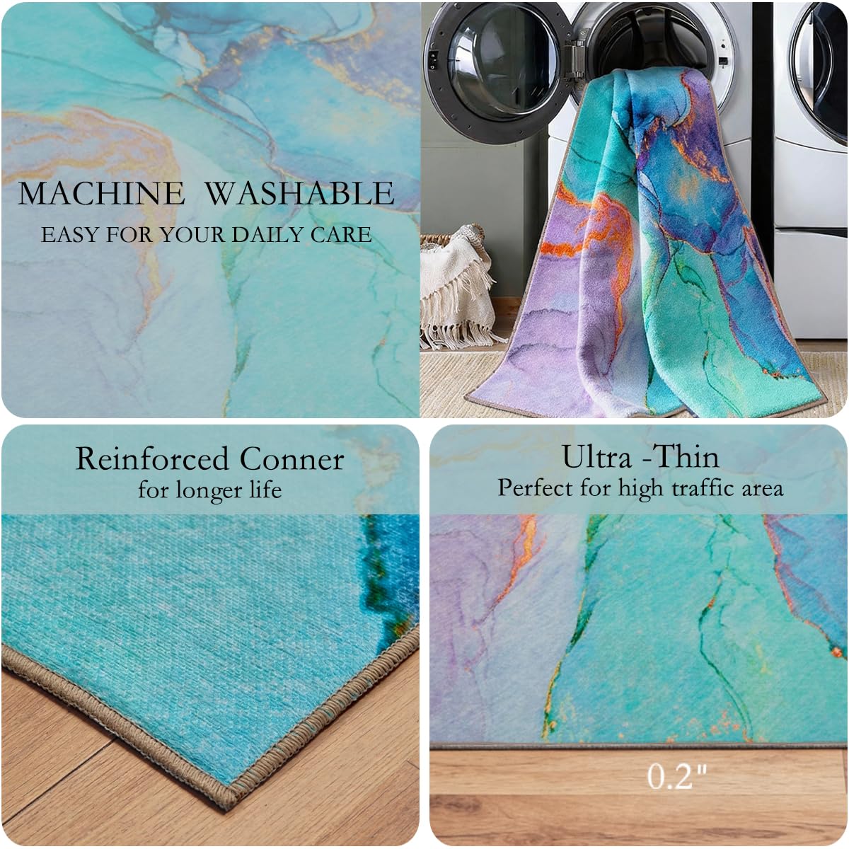 2.3' x 7.5' Washable Indoor Outdoor Teal Runner Rug for Hallway, Kitchen, Stain Resistant, Easy Clean, Modern Runner Rug for Indoor/Outdoor Patio, Deck, Kitchen, Hallway, Bathroom