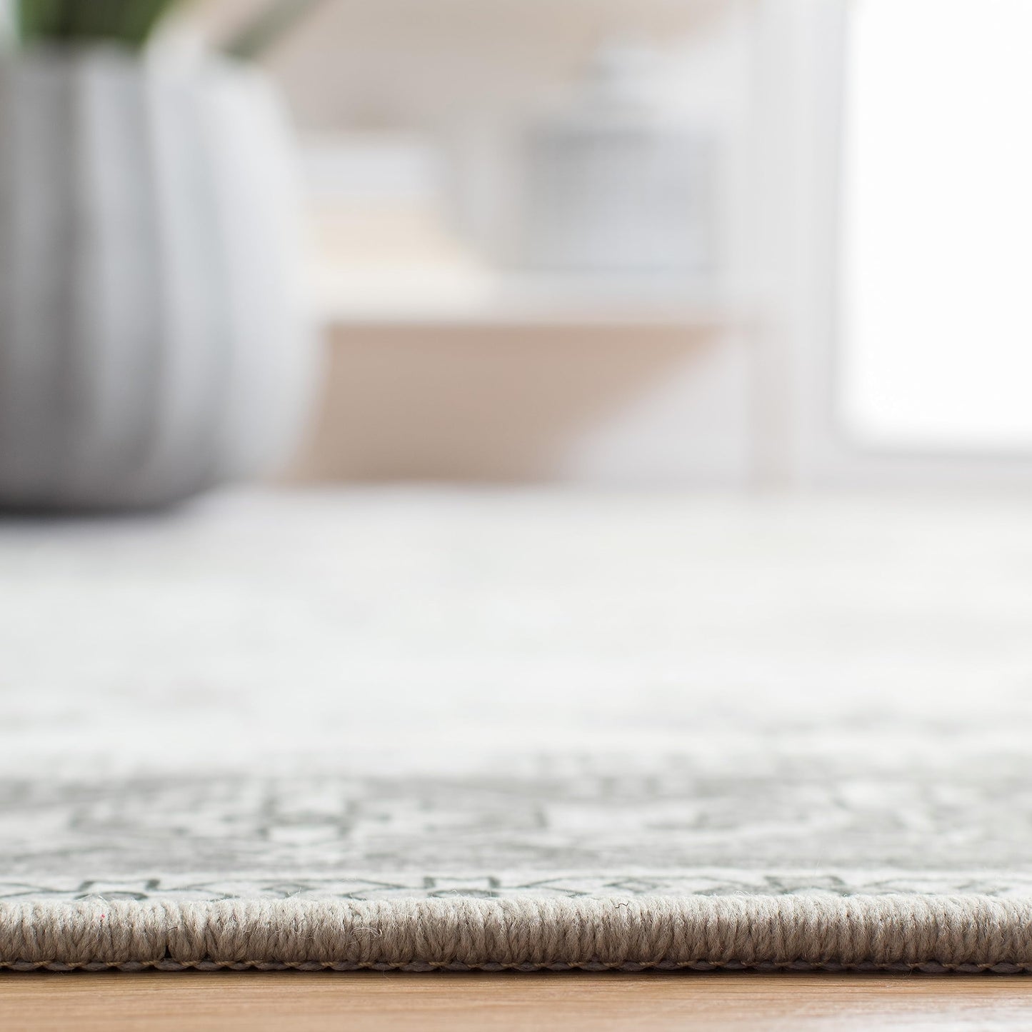 SAFAVIEH Washable Rug Tucson Collection - 5' Square, Dark Sage & Ivory, Slip Resistant & Easy to Clean, Ideal for Living Room, Bedroom, Dining Space (TSN102F)