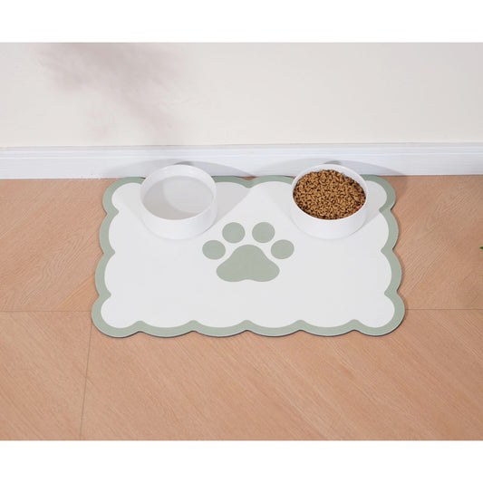 Ralxion Scalloped Dog Feeding Mat, Absorbent Mats for Dog Food and Water Bowl, Dispenser, Cute Elegant Aesthetic Preppy Sage Green Scallop Pet Placemat for Dogs, Cats, Puppy Accessories, 14" X 19”