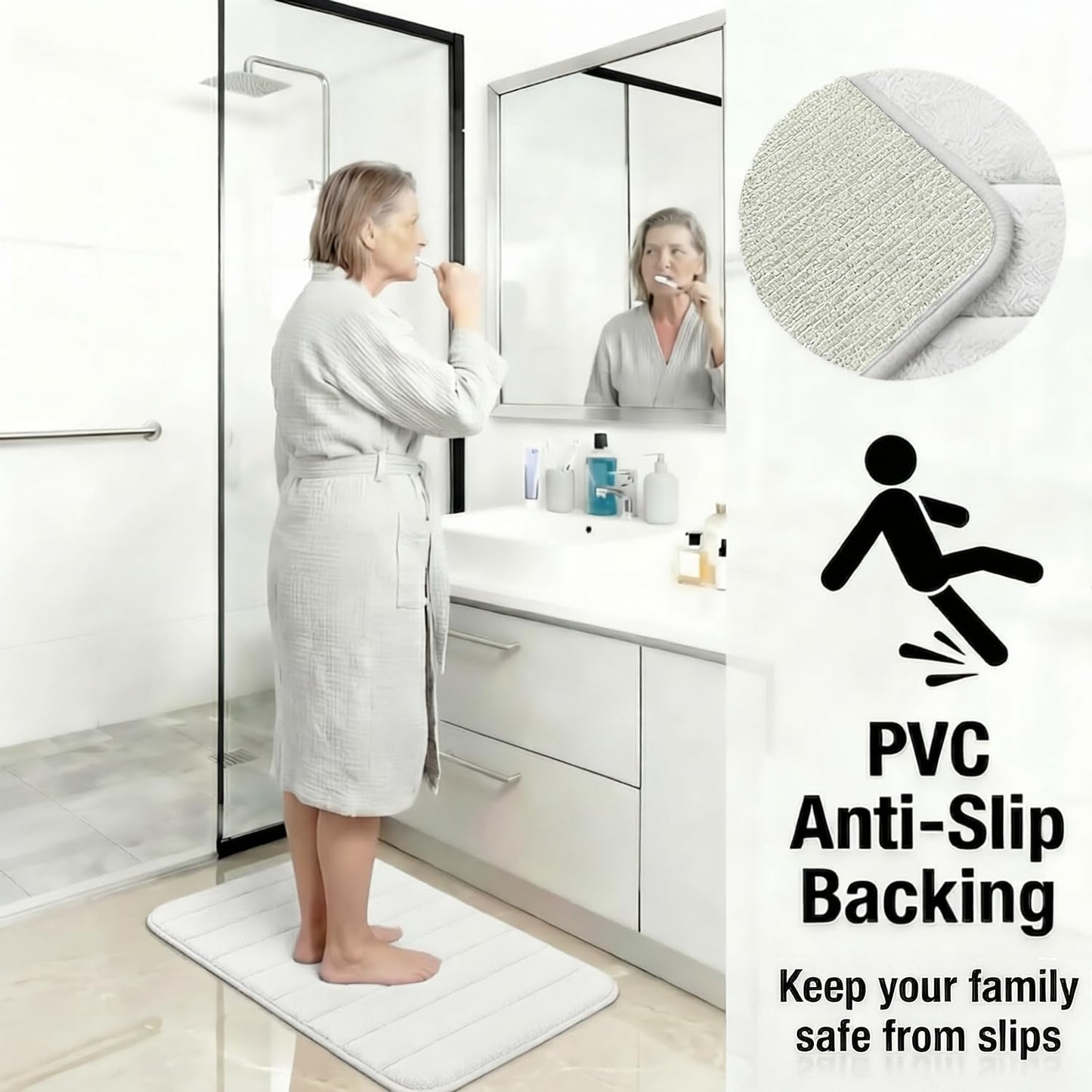 Flotstiga Memory Foam Bath Mat Set 3 Piece，Super Soft Absorbent Bathroom Rug Non Slip, Quick Dry,Machine Wash, Perfect Plush Bathroom Rugs,Home Decor Accessories,White