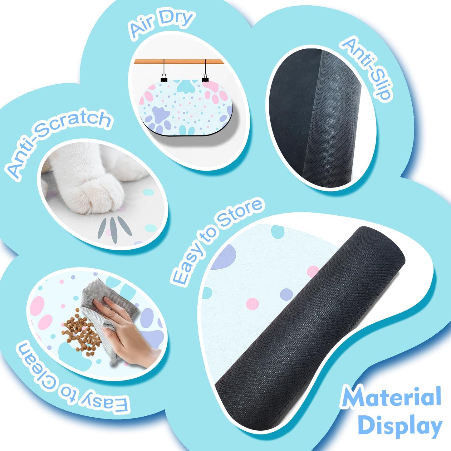 Dog Feeding Mat 24''x16'', Absorbent Pet Food Mat, No Stains Quick Dry Pet Water Mat Protect Floor, Cat Dog Water Bowl Mat for Messy Drinkers, Non-Slip Rubber Base Pet Placemats for Food and Water
