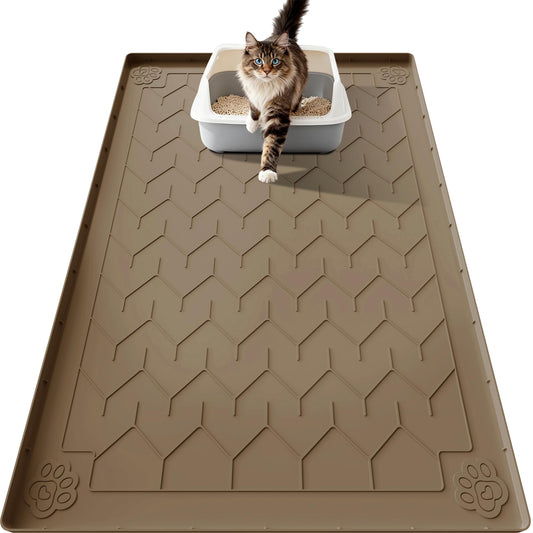 Motsamla Cat Litter Mat, Extra Large 40"x28" Silicone Mat for Litter Box, Waterproof & Non-Slip Rubber Mat with Lip, Litter Trapping & Scatter Control, Soft on Cat Paws, Urine-Proof Floor Protector