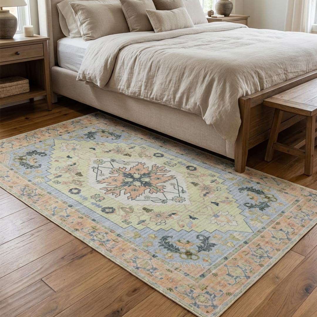 Muddy Mat® Muddy Carpet® Sorrento 3ft x 5ft Washable Area Rugs for Living Room, Bedroom & Dining Room – Modern Soft Low Pile Non Slip Carpet – Pet Friendly Waterproof Foldable Rugs for Home