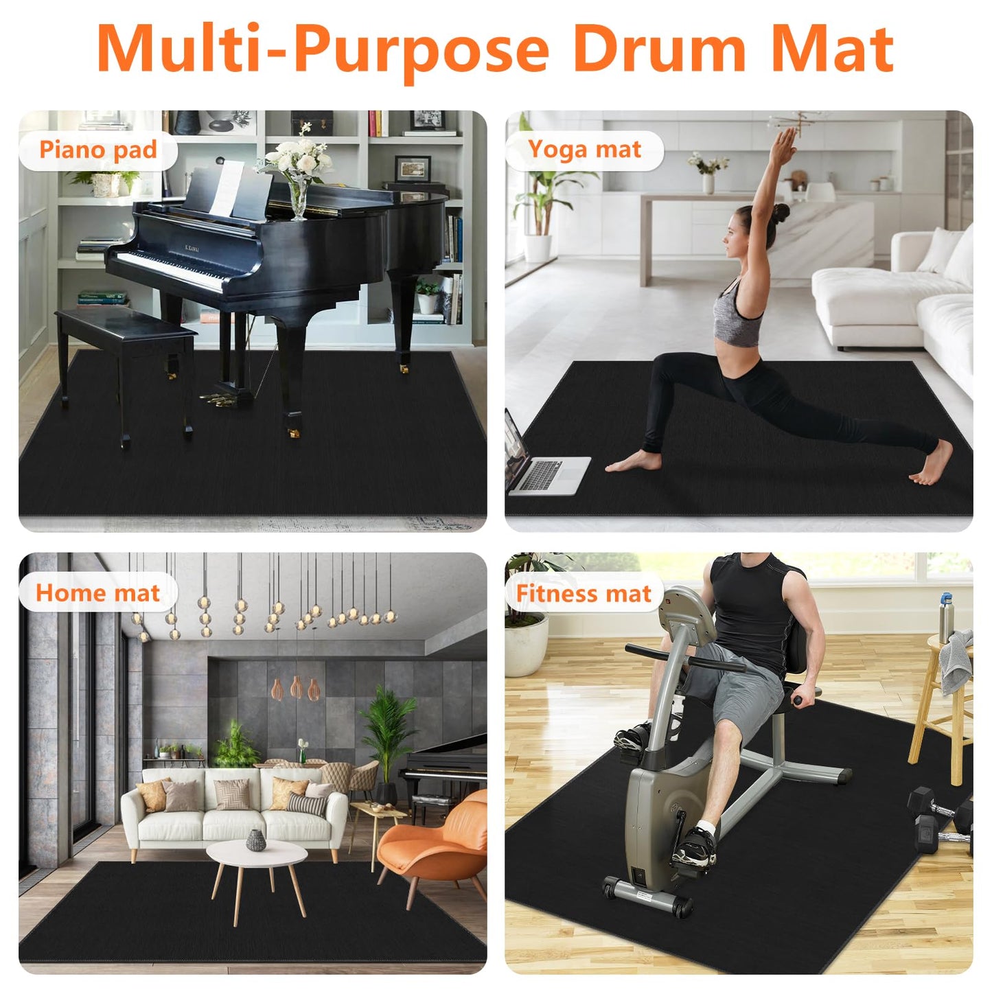 Tasidingster 4x6ft Drum Rug, 5mm Thickened Soundproof Music Rug for Drummers, Drum Rug Mat with Non-Slip Grip Bottom, Drum Carpet for Electric and Jazz Drum Sets, Drum Accessories Gift for Drummers